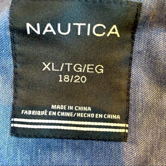 Nautica Button-Down Collared Navy Blue ColorBlock Untuck Shirt Boy’s XL NWT - Picture 6 of 10